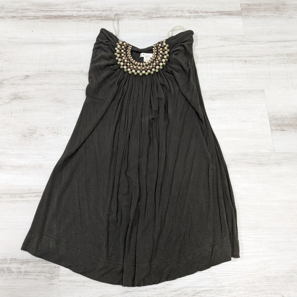 Olive Green Strapless Dress with Beading Detail - Size Small from Forever 21